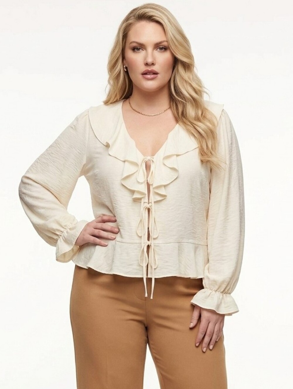 NWT XXL Elegant Cream Ruffle Blouse Romantic